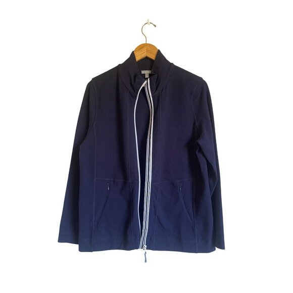 T by Talbots Navy Blue Performance Stretch Knit Full Zip Sweatshirt Jacket Size - Picture 2 of 10